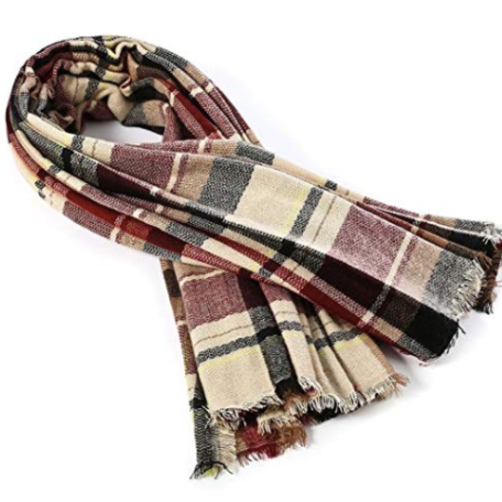 Classic Large Plaid Tassel Scarf